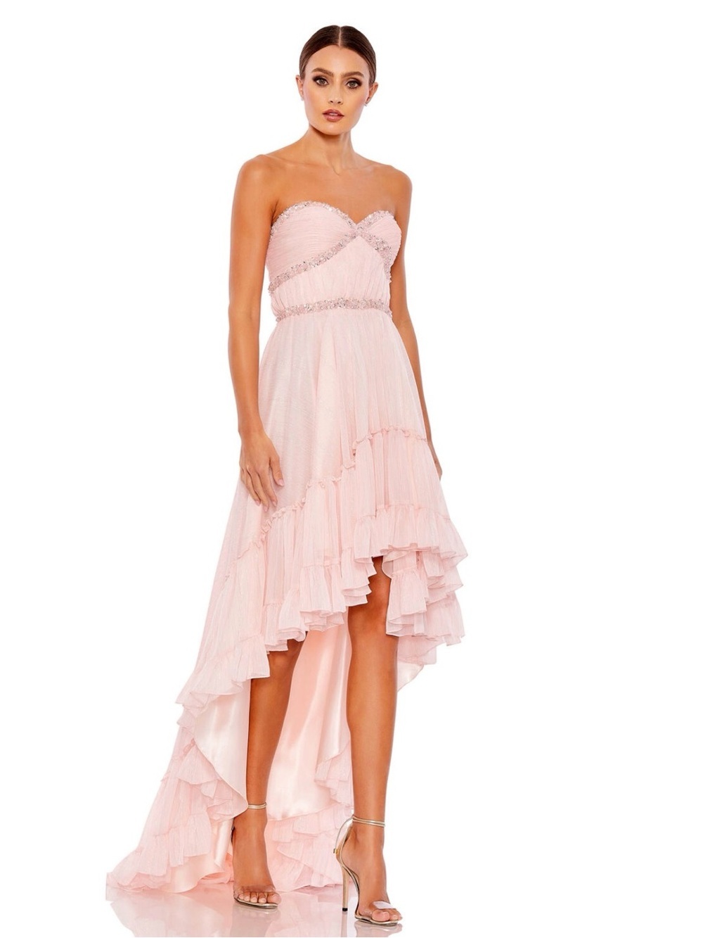 Mac Duggal Strapless Pink High-Low Ruffle Evening Dress Style 68096 NWT Size 6